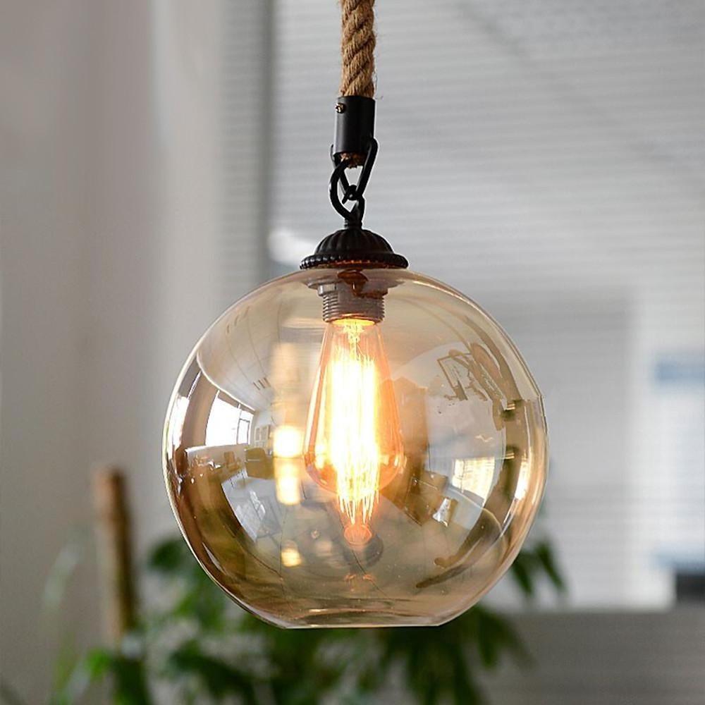 8'' LED Incandescent 1-Light Single Design Globe Design Pendant Light Nordic Style Modern Glass Hemp Rope Island Lights