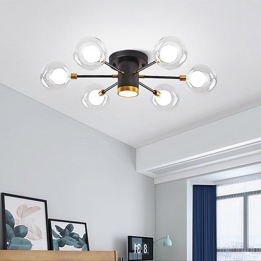 26'' LED 6-Light Lantern Desgin Flush Mount Lights Modern Metal Glass Globe Design