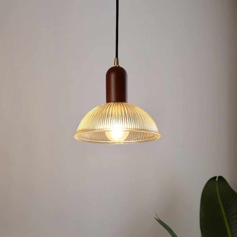 15'' LED Halogen 1-Light Geometric Shapes Pendant Light Vintage Country Wood Bamboo Glass Bowl Vintage Style Island Lights-dazuma