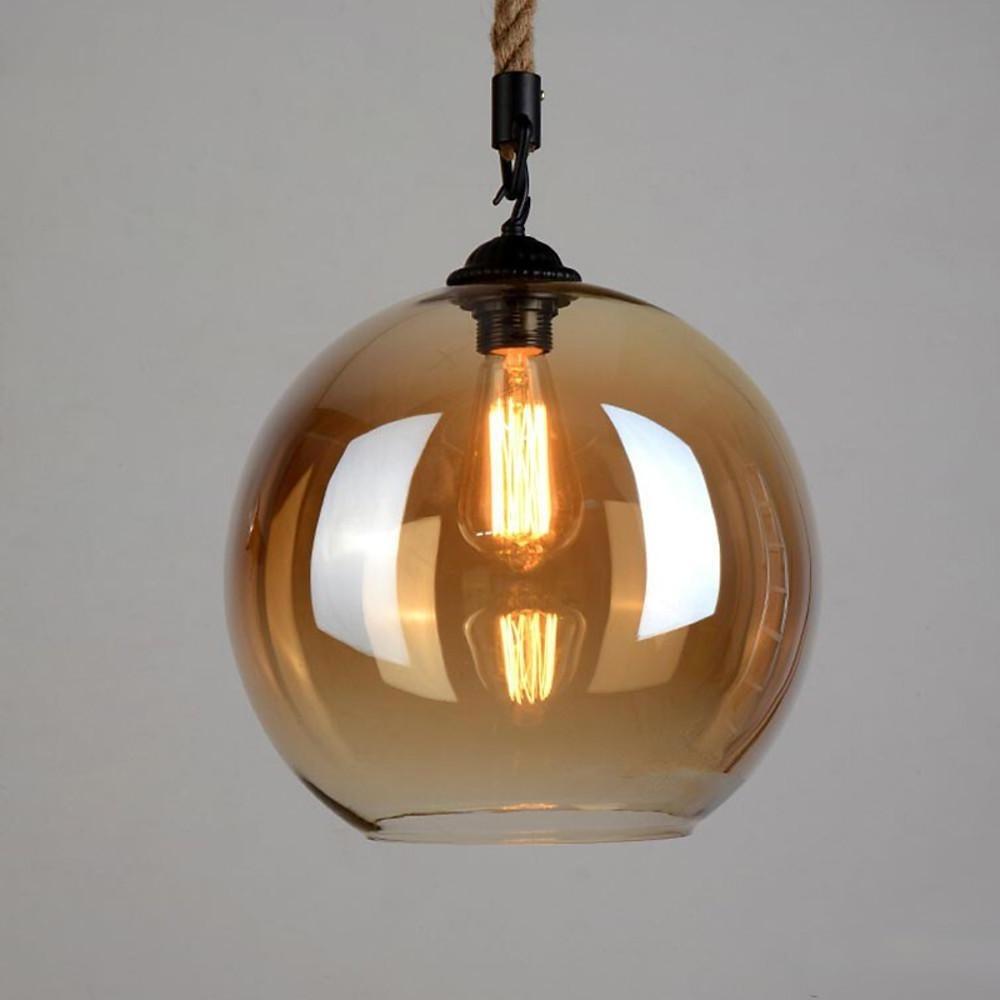 8'' LED Incandescent 1-Light Single Design Globe Design Pendant Light Nordic Style Modern Glass Hemp Rope Island Lights-dazuma