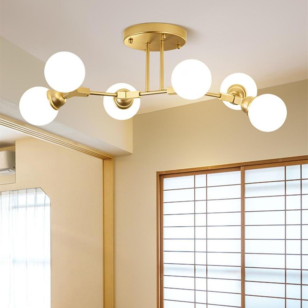 Linear Sputnik Semi - Flush Mount Light with 6 White Opal Glass Shades 31'' Dia