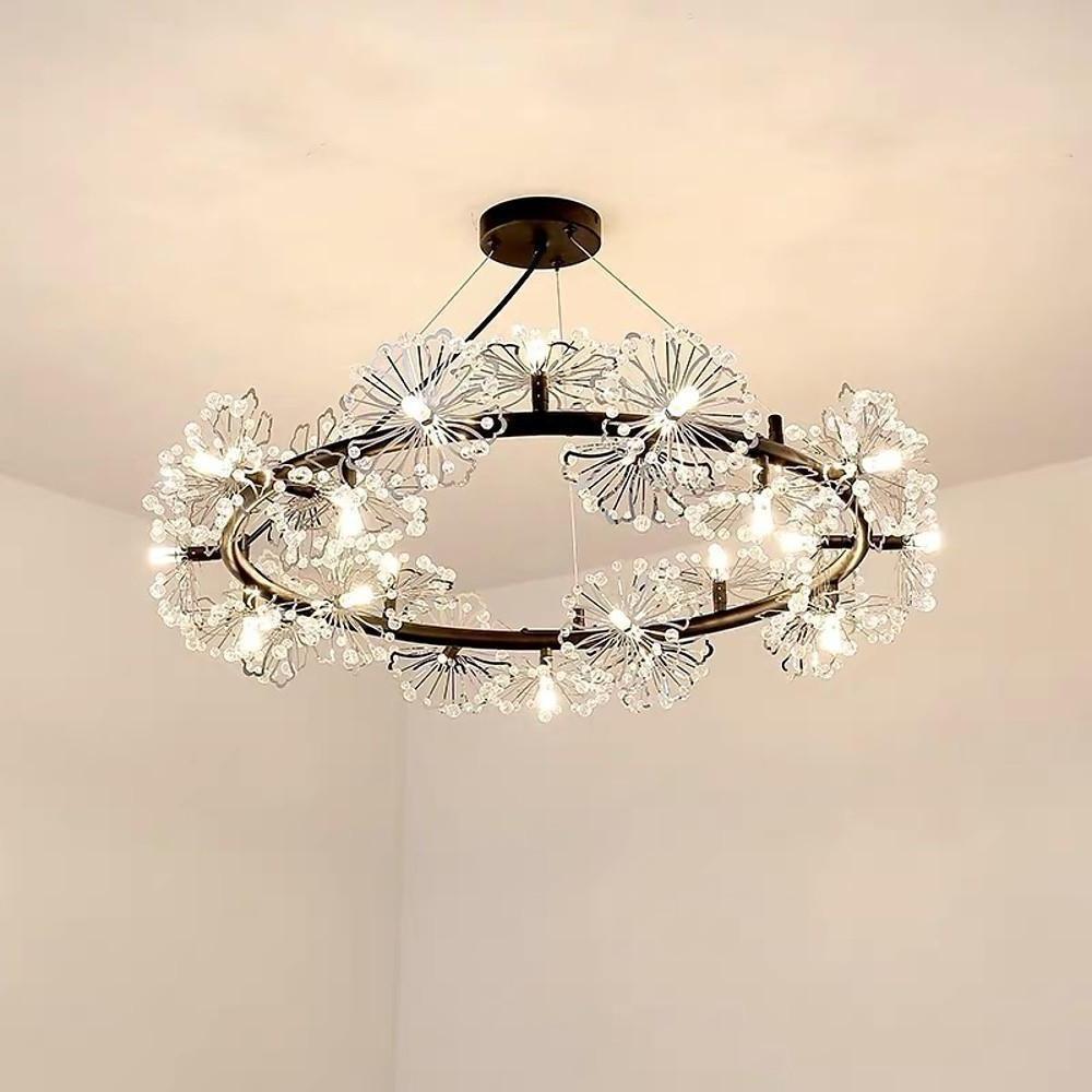 28'' LED 20 Bulbs Chandelier Traditional Classic Metal Crystal Circle Design