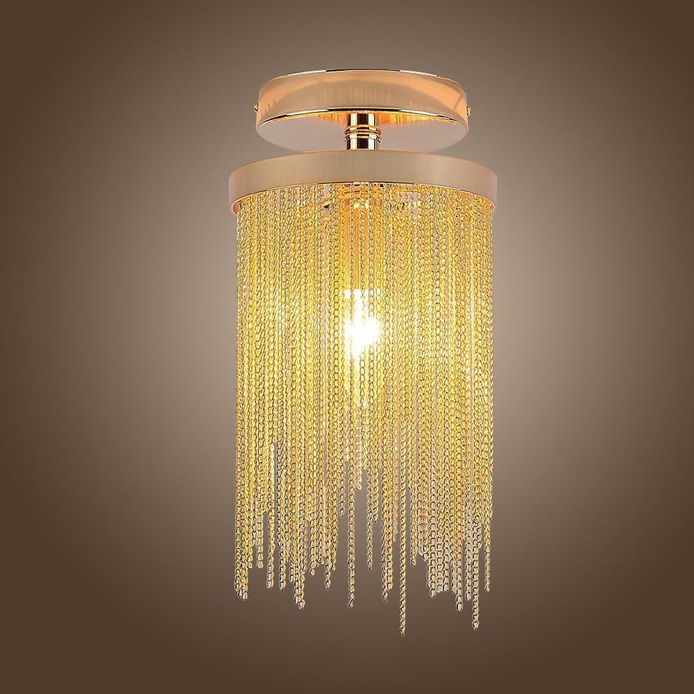 Metal LED Modern Farmhouse Semi Flush Mount Ceiling Light with Tassel Pendant Design