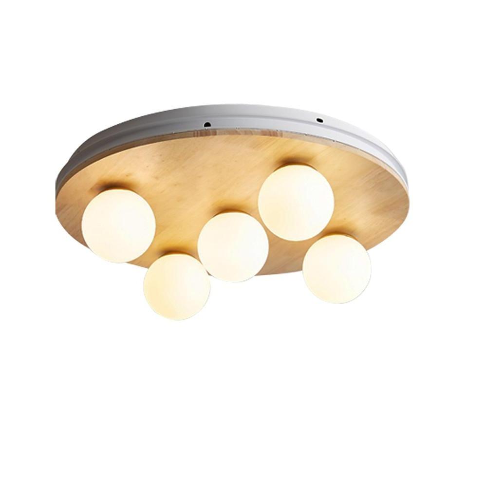 20'' LED 5-Light Globe Design Flush Mount Lights Nordic Style Modern Wood Bamboo Glass Metal-dazuma