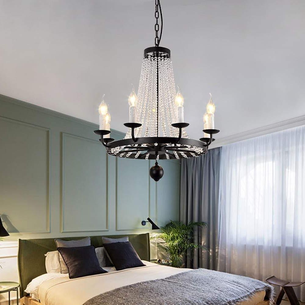 Empire Wagon Wheel Chandelier - 8/10/12 Candle Lights, 20'' Adjustable Chain, Crystal Accents