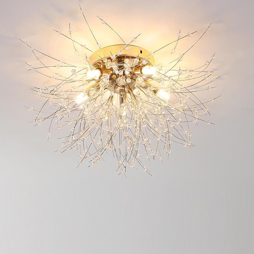 20'' LED Halogen 5-Light Unique Design Flush Mount Lights Nordic Style Modern Metal Crystal Unique Chandeliers-dazuma