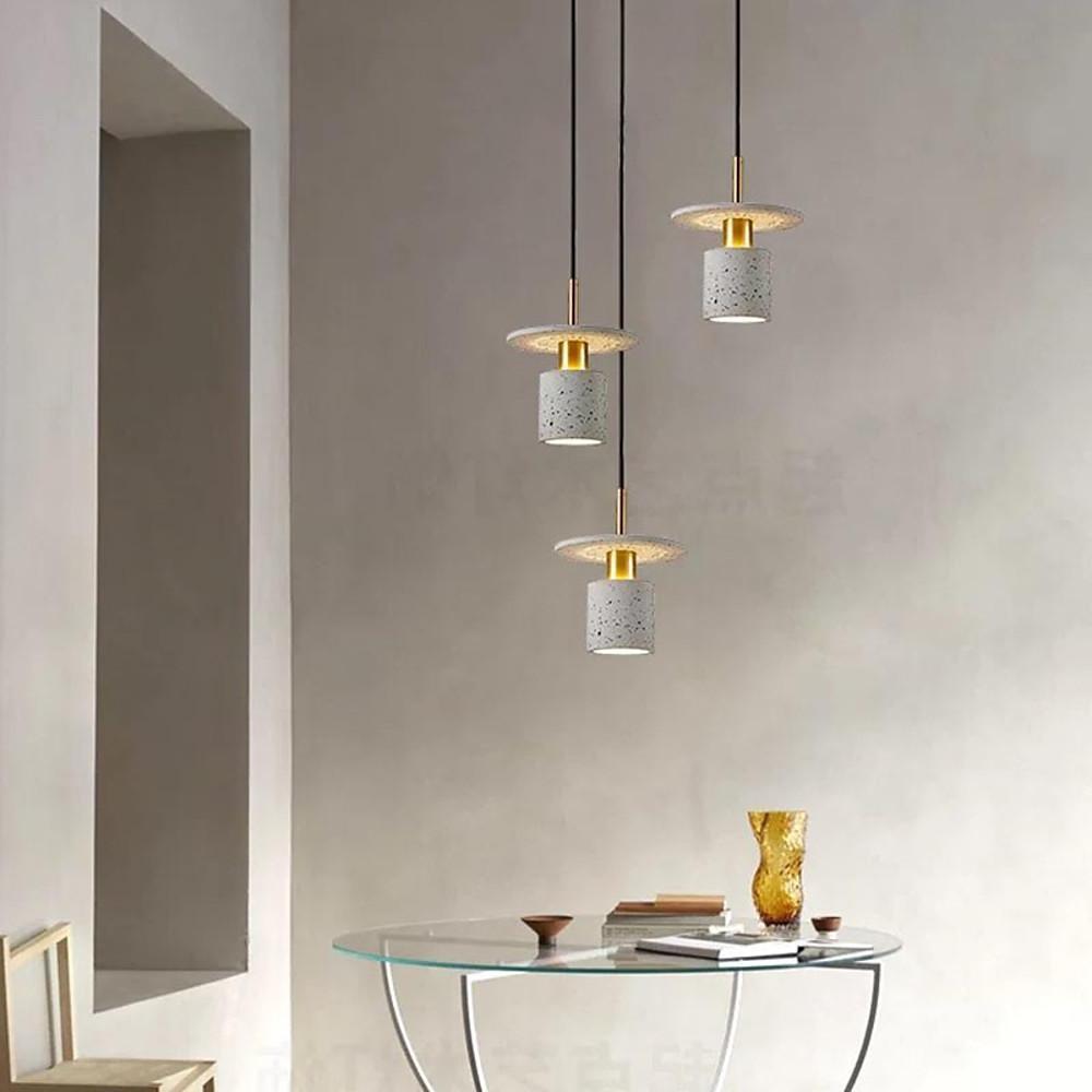 Terrazzo - Inspired Cement Cylinder LED Pendant Lights Modern Island Lighting