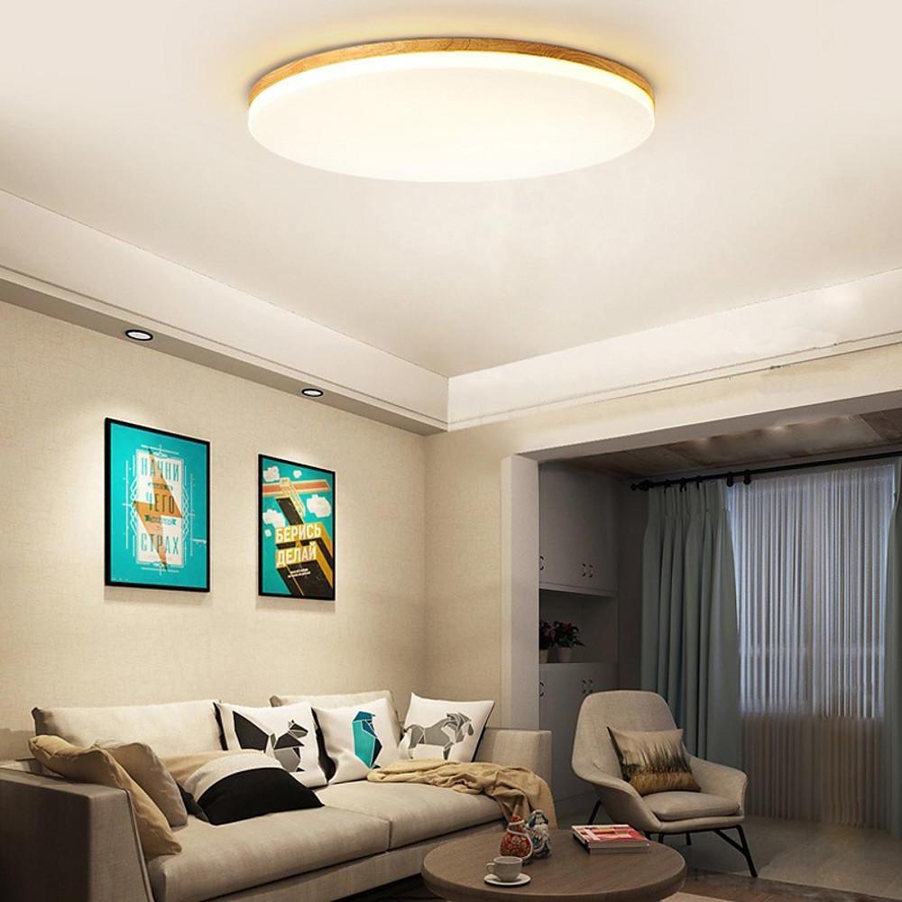 Circular Minimalist Flush Mount Dining Room Light Wood Acrylic LED Ceiling Lights