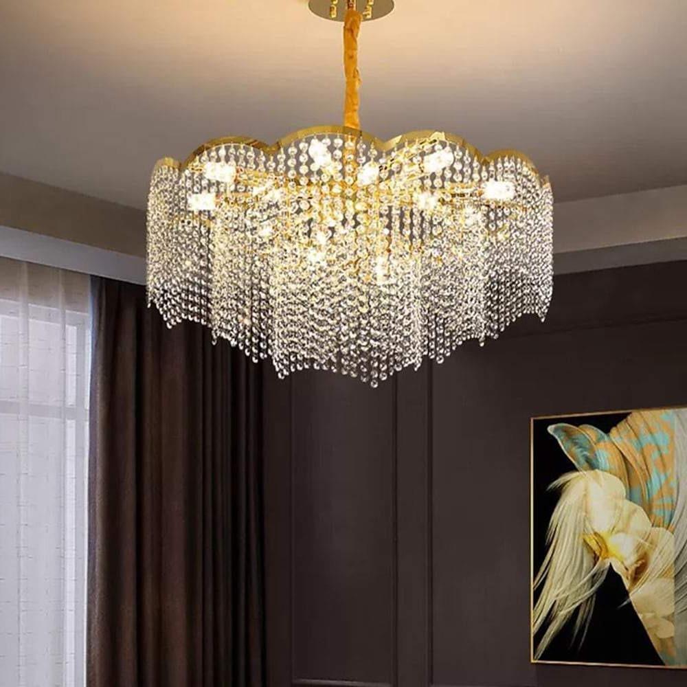 24'' LED 12 Bulbs 8-Light Lantern Desgin Chandelier Modern Stainless Steel Crystal Chandeliers-dazuma