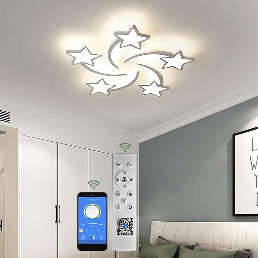Celestial Shooting Stars Flush Mount Ceiling Light - LED, Dimmable, White, 5 to 15 Star Lights