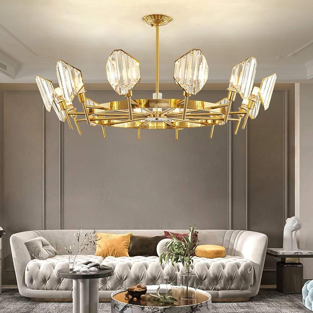 Brass Ring Frame Crystal Chandelier - Gold Metal, Crystal Accents Pendant Lights