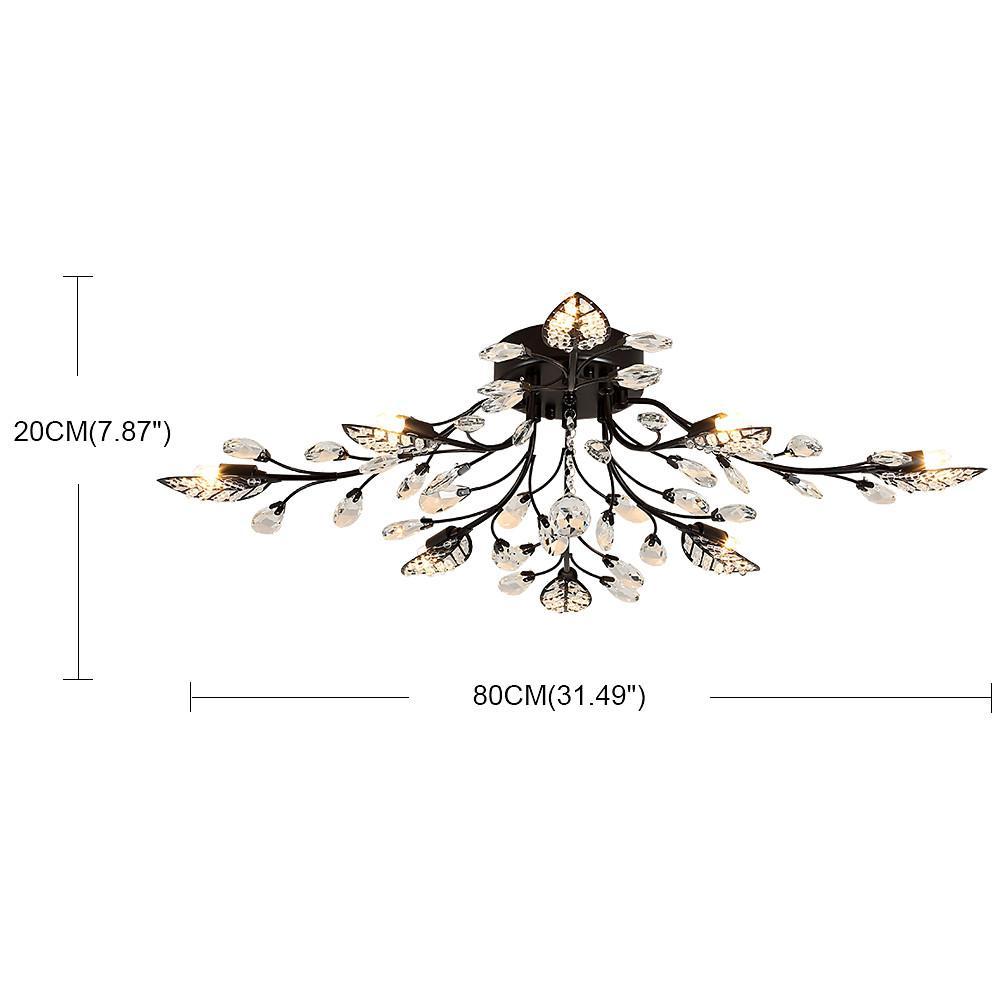 Vintage Crystal Branches Leaf Semi - Flush Mount Chandelier | 8 - Light LED, 31.19'' Wide, Antique Brass