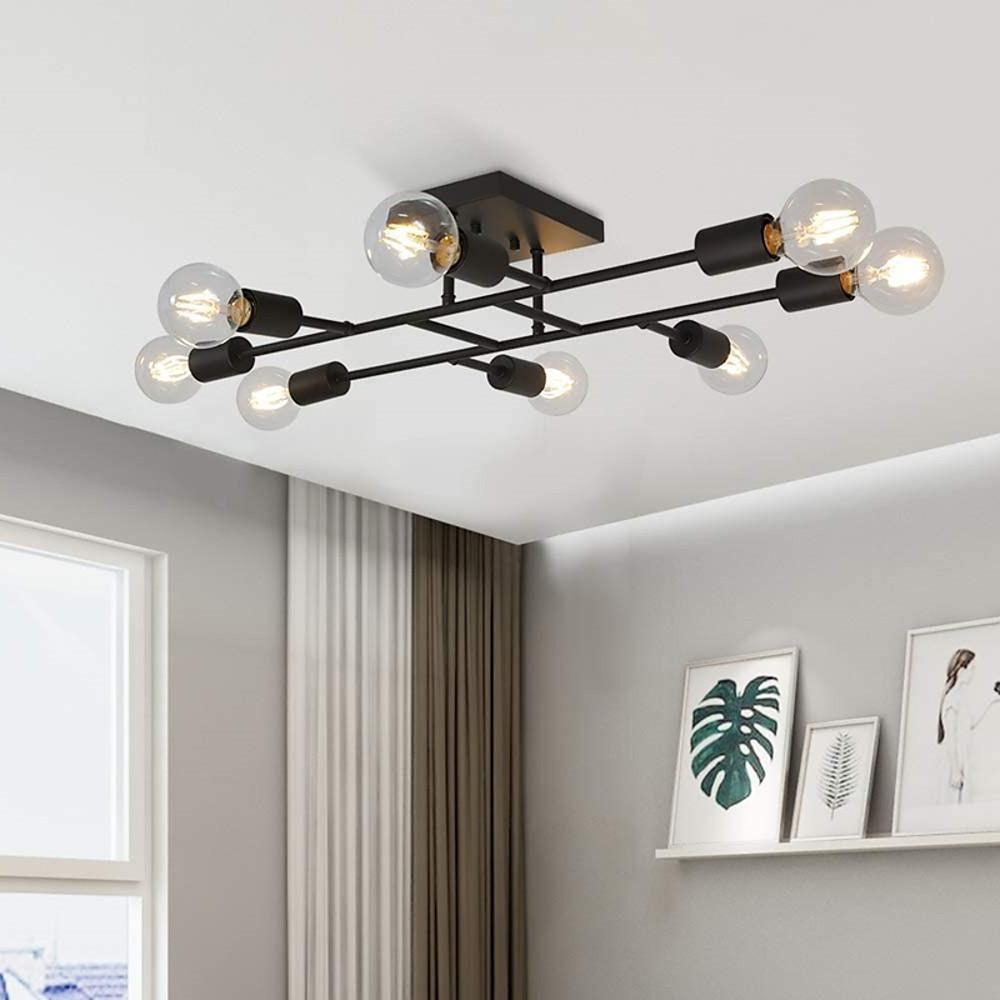 8 - Light Antique Brass Vintage LED Semi Flush Mount Ceiling Light