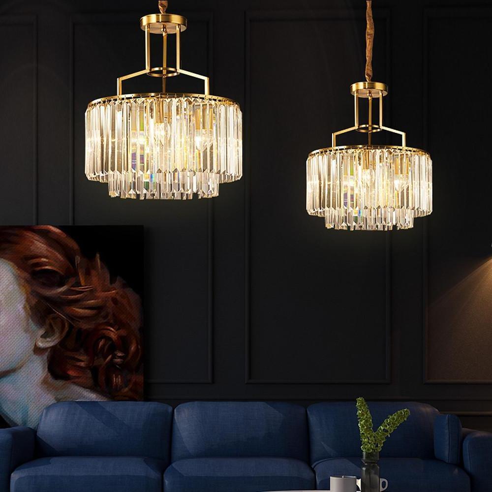 Round Crystal Copper LED Nordic Chandeliers Island Lights Pendant Light