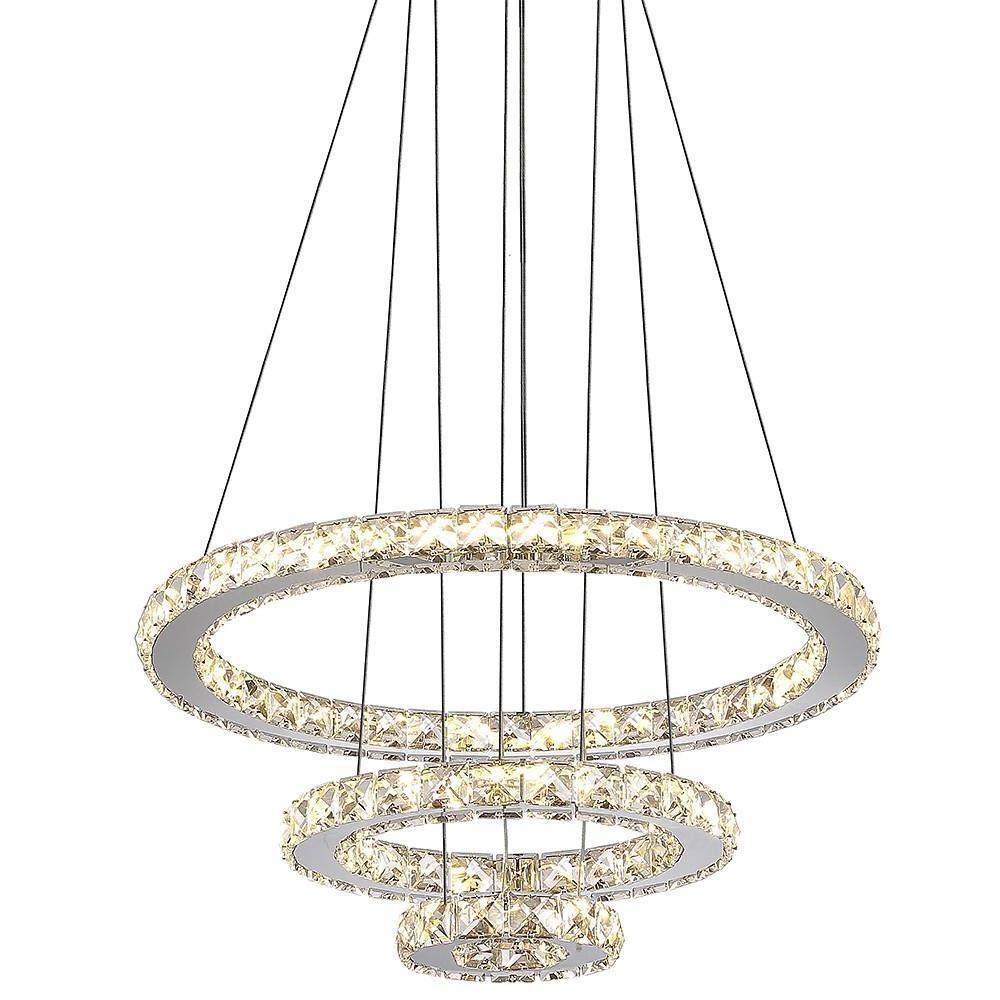 3 - Ring Adjustable Circles Tiered Crystal Bling Hanging Modern Chandeliers