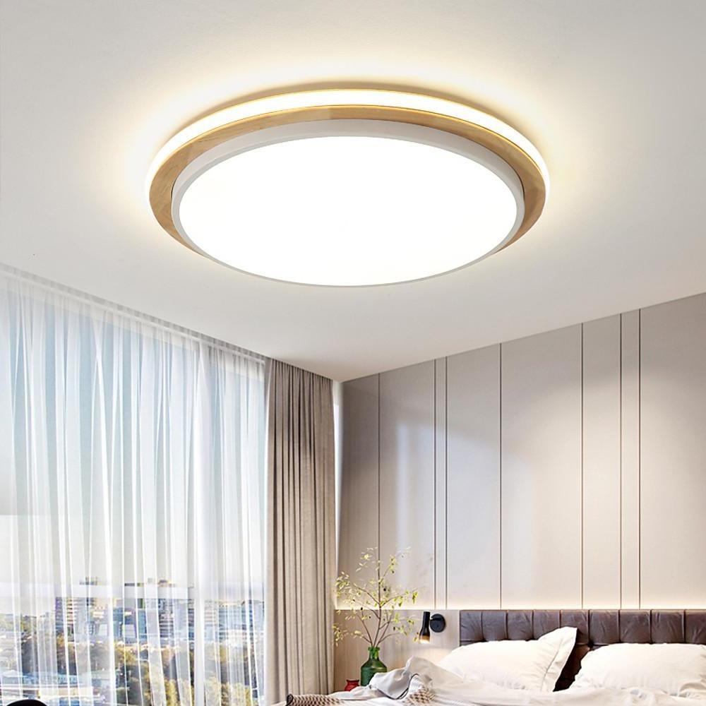 16'' LED 1-Light Dimmable Flush Mount Lights Modern LED Metal Wood Bamboo Dimmable Ceiling Lights-dazuma
