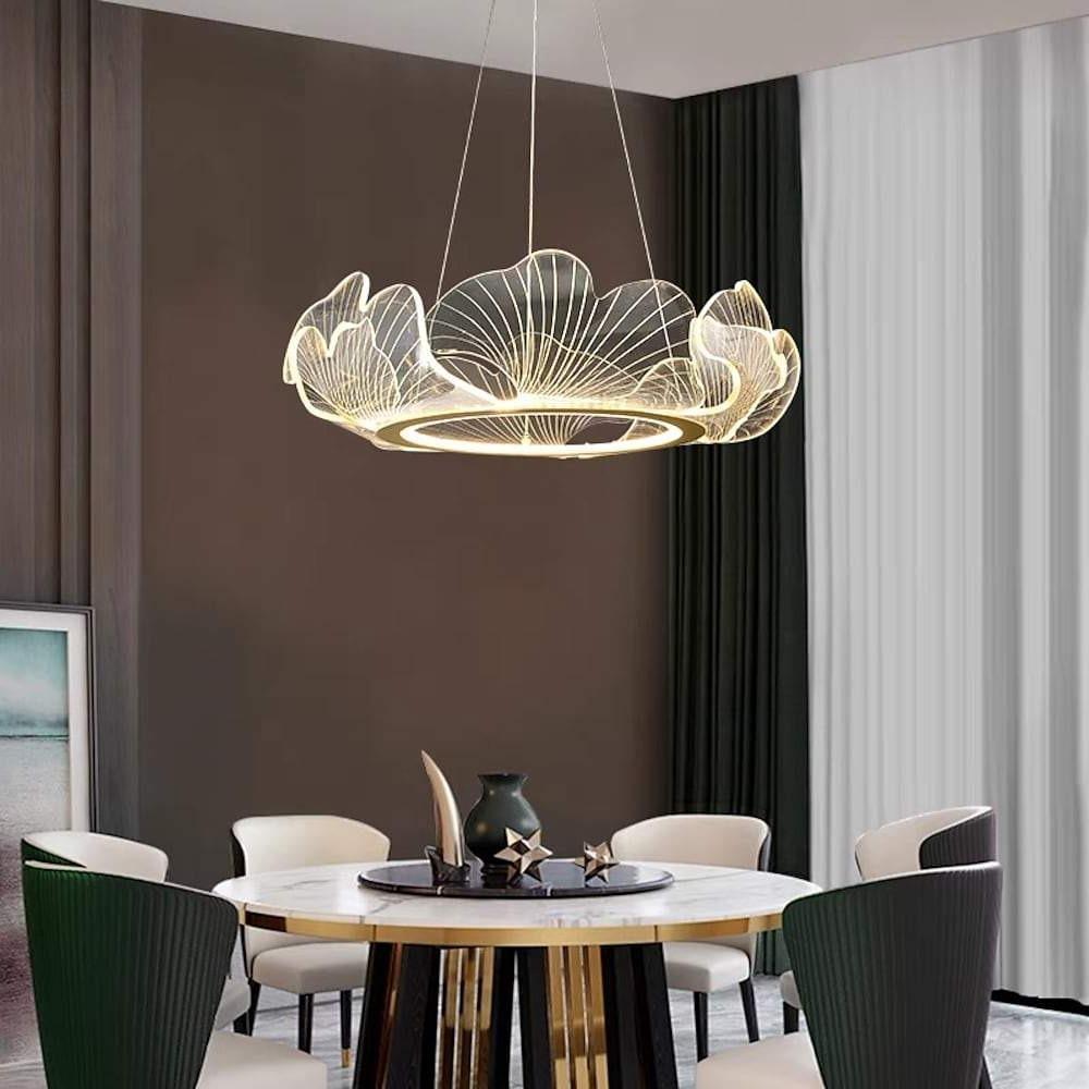 Sea - Inspired Elegant Wave Round Acrylic Chandelier with Gold Finish - 33inch Wide LED Ceiling Light