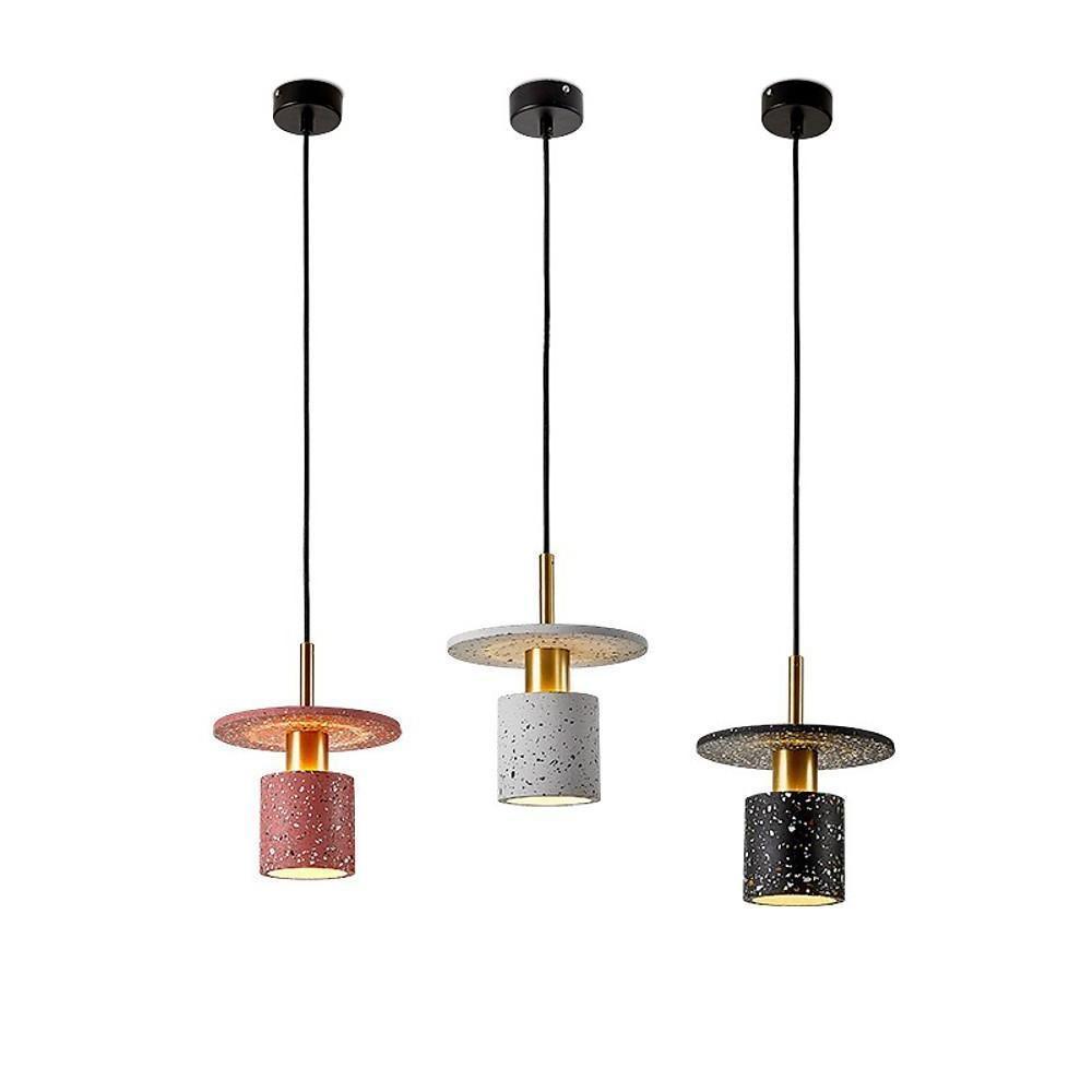 Terrazzo - Inspired Cement Cylinder LED Pendant Lights Modern Island Lighting