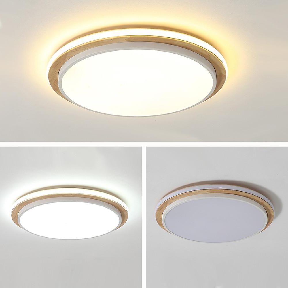 16'' LED 1-Light Dimmable Flush Mount Lights Modern LED Metal Wood Bamboo Dimmable Ceiling Lights