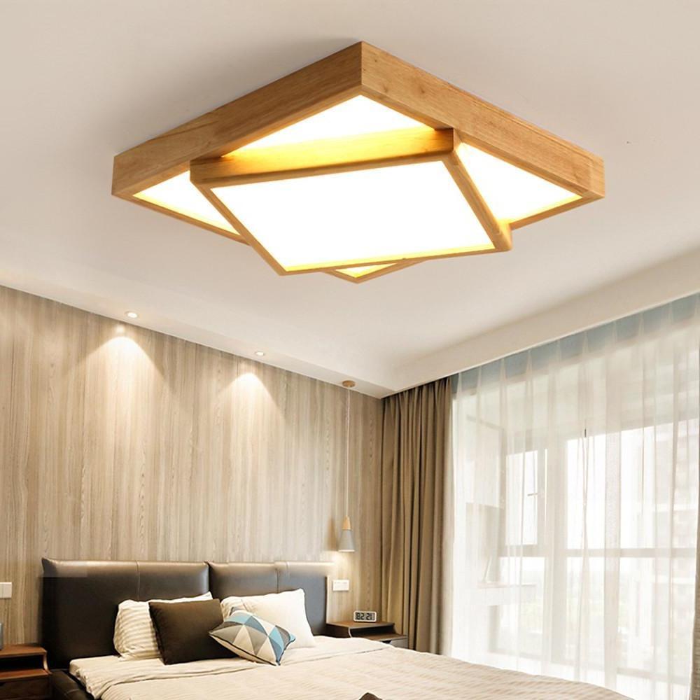 19'' LED 1-Light Dimmable Flush Mount Lights Nordic Style Modern Wood Bamboo Plastic Dimmable Ceiling Lights-dazuma