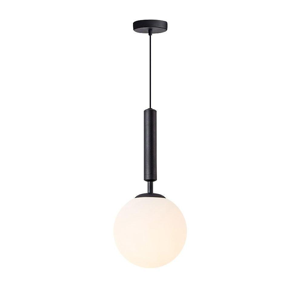 Milky white glass globe pendant light with black metal finish